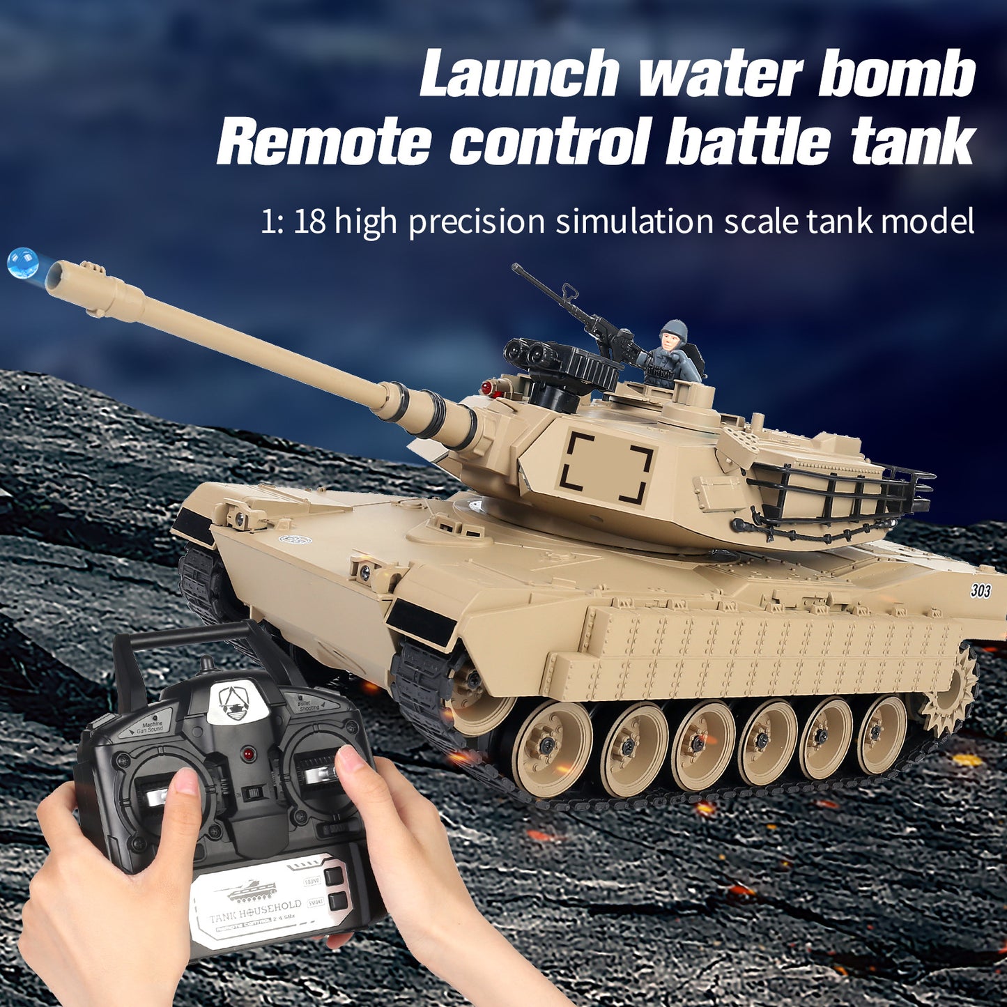 Cross-border battle remote control tank tracked vehicle that can fire bullets and water bullets, smokes, boy toy wholesale, military use
