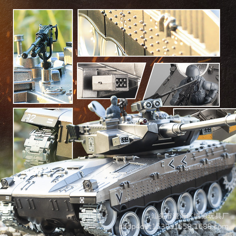 Remote-controlled Merkava tank firing metal tracks, extra-large adult electric military model toy car, cannon.