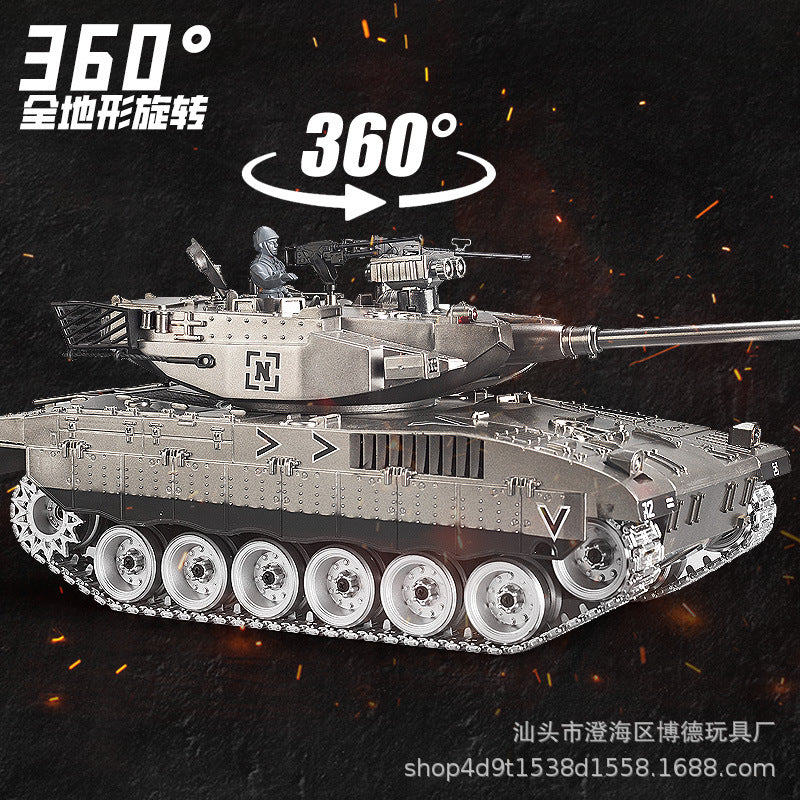 Remote-controlled Merkava tank firing metal tracks, extra-large adult electric military model toy car, cannon.